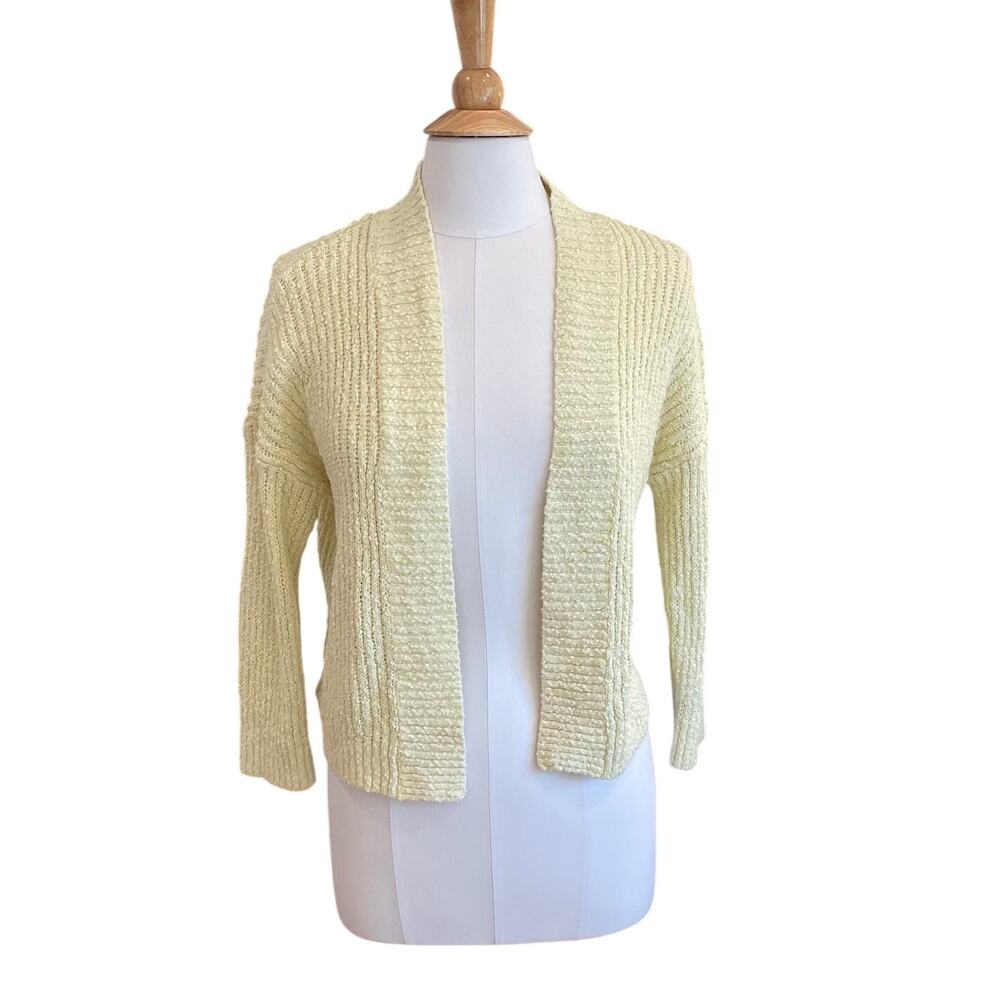 LOFT Butter Yellow Ribbed Chunky Knit Long Sleeve Open Cardigan Sweater, Size M
